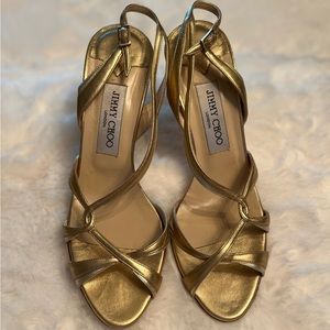 Jimmy Choo Leona Gold Metallic Sandals Size 39.5